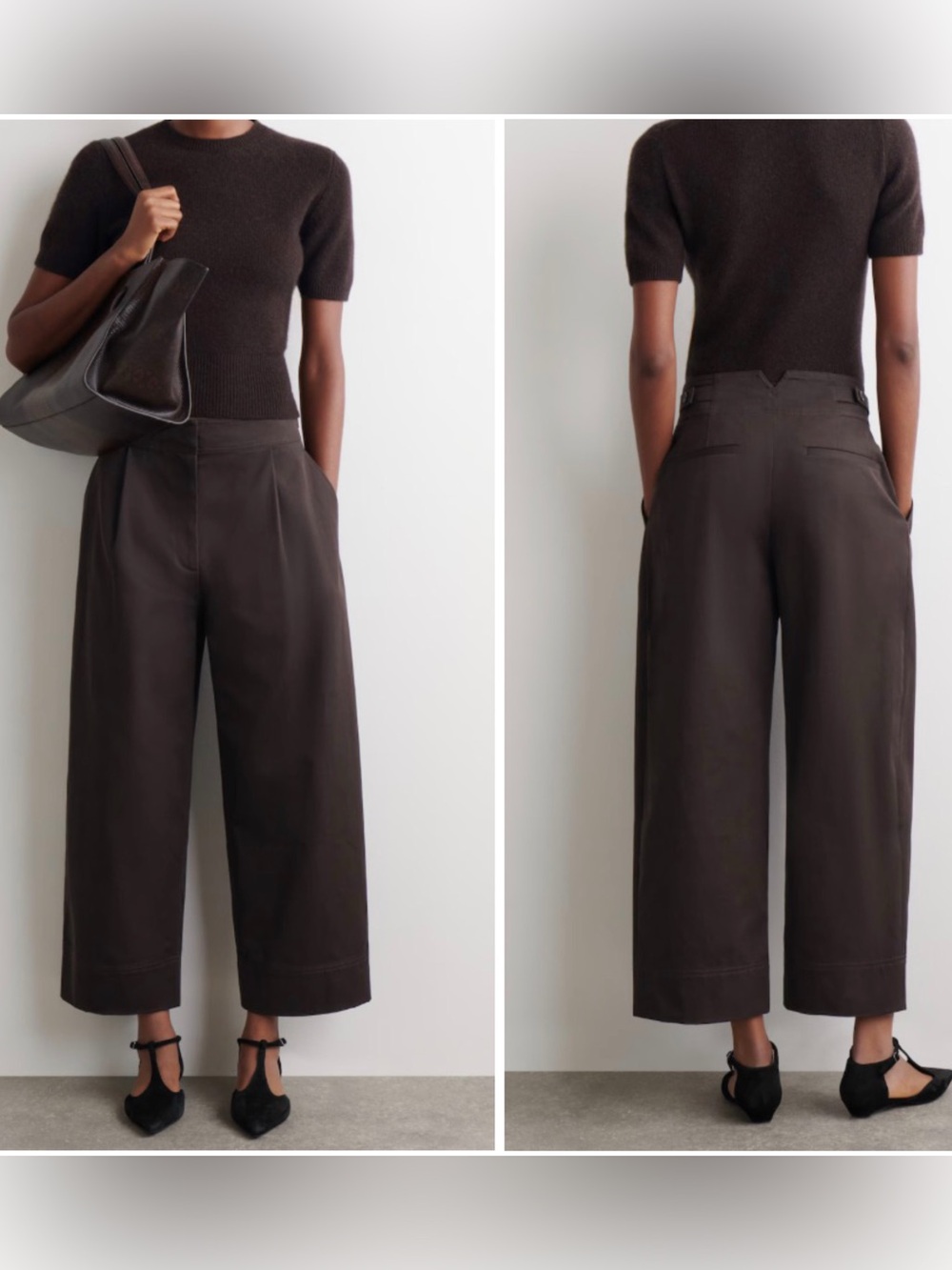 COS Cropped Cotton Balloon Pants Dark Brown, 4